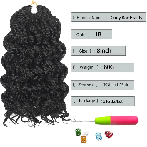 Vista 2 de Trenzas de caja Goddess de 150 hebras, cabello rizado de 8 pulgadas, trenzas de ganchillo pretrenzadas, trenzas de ganchillo pretrenzadas, trenzas