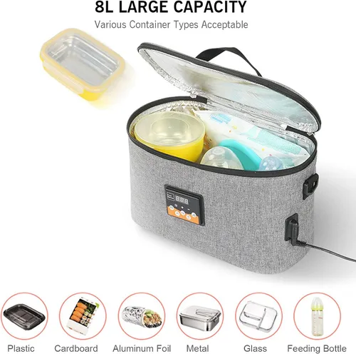 Vista 3 de Pongnas Horno portátil, calentador de alimentos para automóvil de 12 V, mini lonchera eléctrica portátil con pantalla digital, temperatura