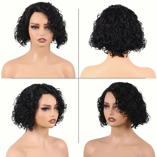 Vista 5 de Pelucas de cabello humano rizado profundo, parte lateral, encaje frontal precortado, encaje frontal para usar y llevar, peluca sin pegamento