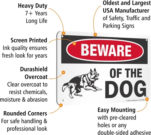 Vista 4 de SmartSign Letrero de metal con gráfico "Beware of The Dog" de 7 x 10 pulgadas, aluminio laminado a prueba de óxido, rojo, negro y blanco, fabricado