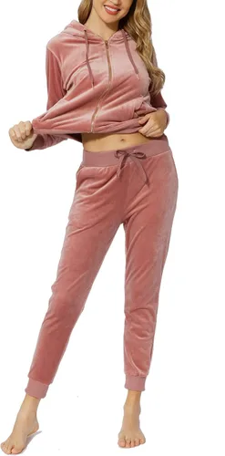 Vista 4 de Chándal de terciopelo para mujer, 2 piezas, de manga larga, de terciopelo, para correr, traje deportivo