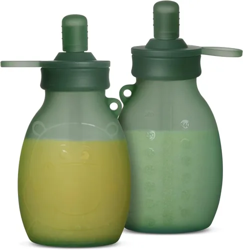 Vista 11 de haakaa Hippo - Bolsa Goody de silicona de apertura ancha – Bolsas reutilizables de 9 oz/260 ml para niños pequeños, bolsas reutilizables para Gris