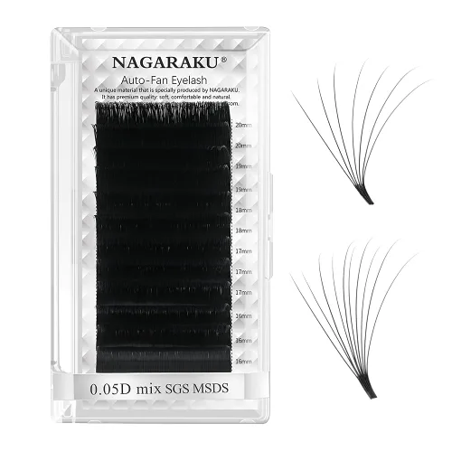 Vista 23 de NAGARAKU Easy Fan - Extensiones de pestañas prefabricadas en abanico de 3 capas, pestañas autoflorecientes de mega volumen, pestañas automáticas