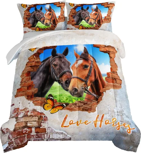Vista 24 de HOSIMA Edredón de lobo salvaje tamaño individual, ropa de cama con estampado de animales del bosque con 2 fundas de almohada, juego de ropa de cama