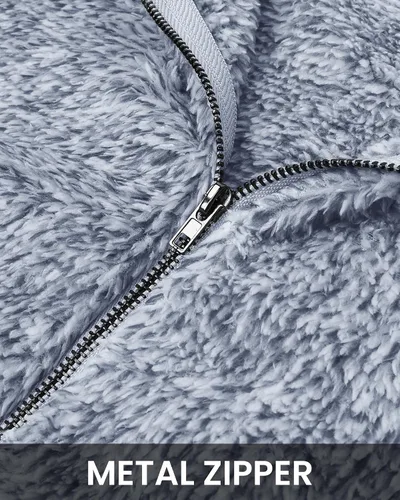 Vista 5 de BTFBM - Suéter sin botones de sherpa con capucha para mujer, con 1/4 de cremallera y manga larga, suave y mullida, de vellón Azul