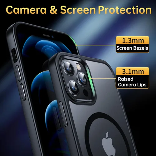 Vista 5 de Funda magnética para iPhone 12 Pro Max [protección militar contra caídas] [compatible con MagSafe], antihuellas, a prueba de golpes, translúcida