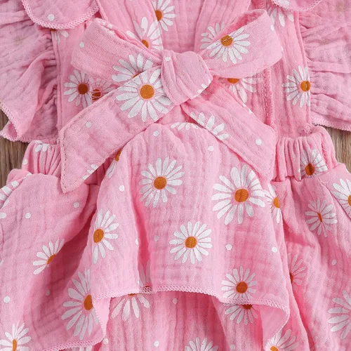 Vista 7 de Mameluco para bebé recién nacido, con margaritas, ropa ajustable con volantes de una pieza, overol de verano para bebé