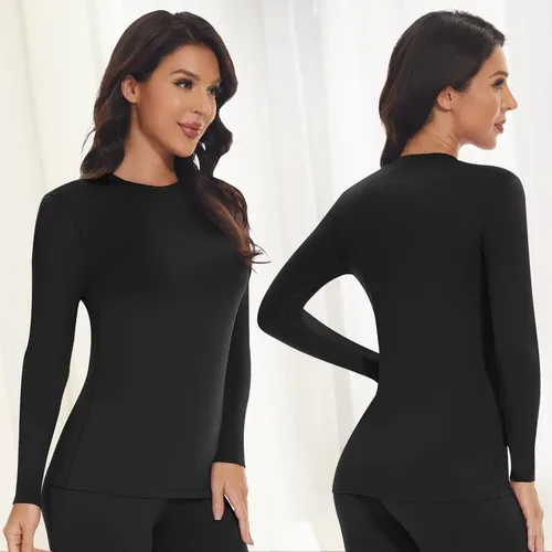 Vista 2 de SIMIYA Camisas térmicas de manga larga para mujer, cuello redondo, capa base suave, ropa interior térmica para clima frío