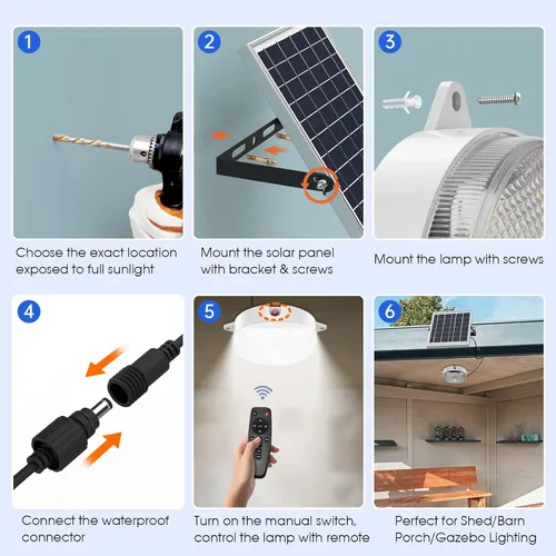 Vista 6 de Luz solar de techo con sensor de movimiento, regulable 6000 K/4000 K/3200 K, 5 modos disponibles durante el día, luces solares de cobertizo