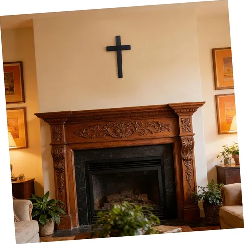 Vista 4 de BESPORTBLE Cruz colgante de cruz de madera, artesanía cristiana colgante decoración de pared del hogar 1 pieza (negro)