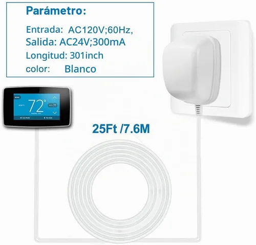 Vista 4 de Adaptador/Transformador de corriente de 24 voltios, adaptador de cable C, termostato, compatible con todas las versiones de timbre y termostato