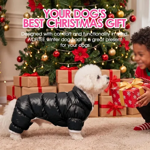 Vista 7 de AOFITEE Abrigo para perro, chaqueta impermeable para perro, abrigo de invierno para perros de cuerpo completo, traje de nieve, chaqueta acolchada a