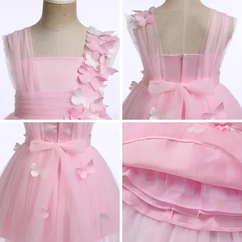 Vista 6 de ODASDO Vestido de mariposa para bebés y niños pequeños, sin mangas, de tul alto, bajo, princesa, boda, ocasión especial, vestido de baile de noche