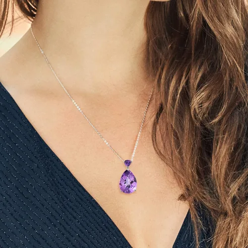 Vista 4 de Gem Stone King Collar con colgante de amatista púrpura de 10.22 quilates para mujer, plata de ley 925, piedra natal de piedras preciosas, tablero