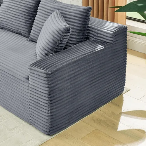 Vista 6 de Sofá seccional de nube en forma de U de 115 pulgadas, sofá modular comprimido sin hueso con diván otomano reversible, sofá simétrico de pana de Gris