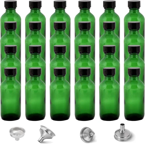 Vista 15 de Paquete de 6 botellas de vidrio ámbar de 2 onzas para extracto de vainilla, tarros redondos de vidrio marrón Boston a prueba de fugas con tapas