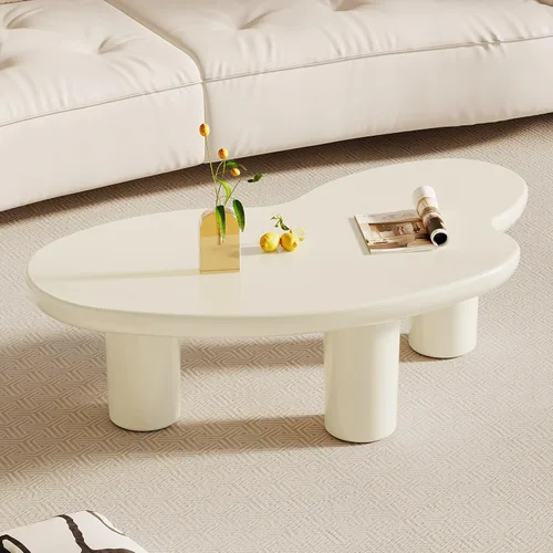 Vista 11 de Cloud Mesa auxiliar con 4 patas, mesa auxiliar blanca de 35.43 pulgadas, mesas de centro modernas con mesa gruesa para sala de estar, mesas