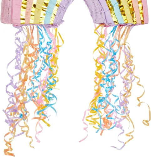 Vista 6 de BLUE PANDA Pull String Rainbow Pinata - Small 16.5 x 10 x 3 In Pastel - Mini Birthday Pinata for Rainbow Birthday Decor