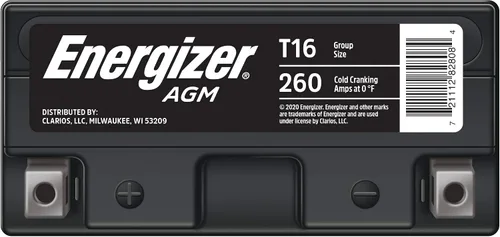 Vista 6 de Energizer T16 AGM - Batería de 12 V para motocicleta y agua personal, 260 amperios de arranque en frío y 19 Ahr. Reemplaza: T16 y otros, negro