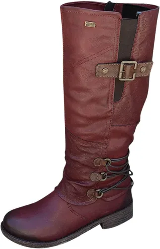 Vista 4 de Botas para mujer, a la moda, con punta cuadrada, estilo vaquero, con correa de media pantorrilla, botas retro para otoño 2022