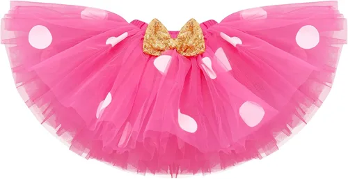 Vista 4 de Traje de bebé para primer cumplaños, de lunares, falda de tutú, diadema de orejas de ratón, traje perfecto para sesión de fotos