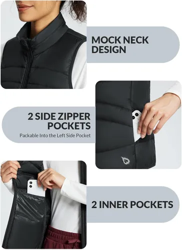 Vista 6 de BALEAF Chaleco ligero y cálido para mujer, para correr, invierno, híbrido, sin mangas, acolchado, resistente al agua