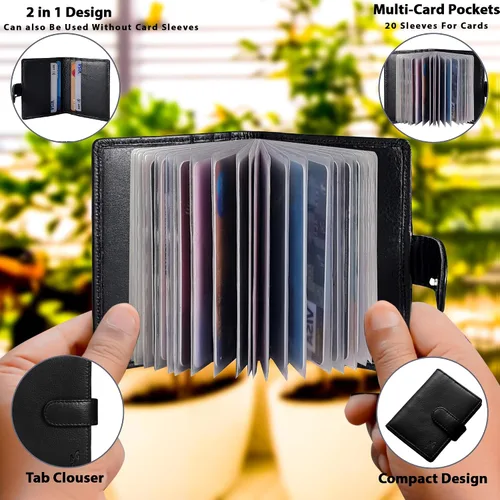 Vista 5 de STARHIDE Funda compacta de cuero genuino suave para tarjetas de crédito con fundas de plástico extraíbles 210 Negro