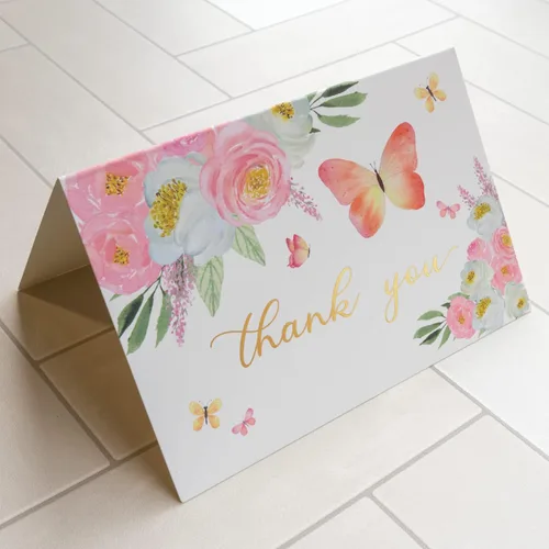 Vista 3 de Gooji Tarjetas de agradecimiento florales de color rosa mariposa 4 x 6 con sobres a granel (paquete de 20 sobres a juego), acuarela, fiesta