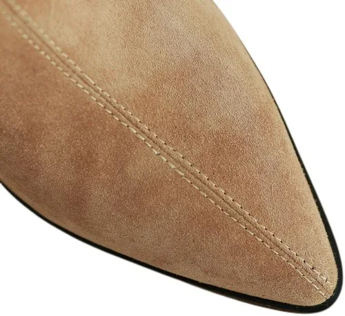 Vista 2 de TinaCus Botas de piel de gamuza hechas a mano para mujer, con cierre lateral, puntera puntiaguda, tacón grueso medio