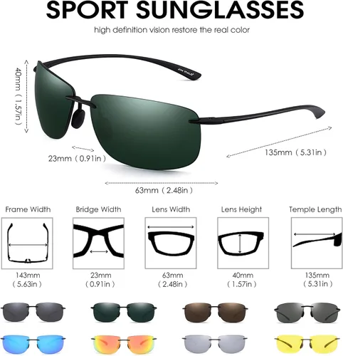Vista 4 de JIM HALO Lentes de sol deportivos para hombres y mujeres, TR90 sin montura para correr, pescar, ciclismo, conducción