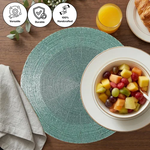 Vista 2 de 4 Piezas Manteles Individuales con Cuentas - Manteles de Mesa Redondos de Cuentas de Vidrio de 13 Pulgadas con Respaldo de Algodón - Elegantes