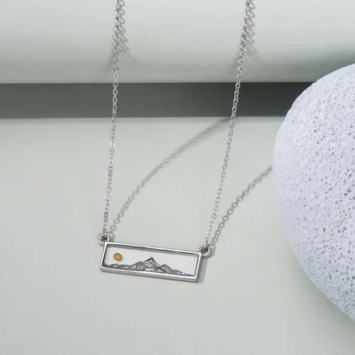 Vista 3 de PROESS Collar de plata de ley con diseño de cadena de montañas con motivos de fe, montañas, pandente, naturaleza, aventura, joyería para mujeres