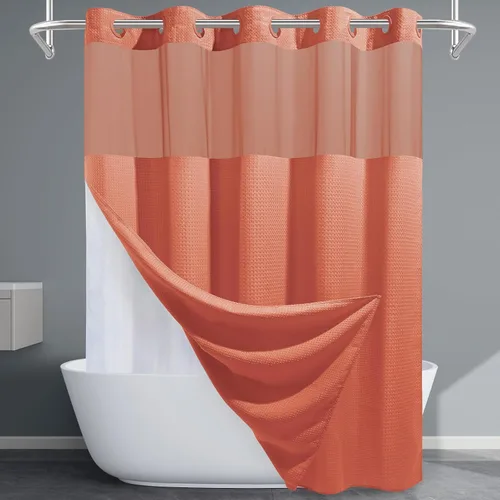 Vista 41 de EUTXL Cortina de ducha beige sin gancho con forro a presión, 230 GSM, cortinas de ducha para baño, 71 pulgadas de ancho x 74 pulgadas de alto