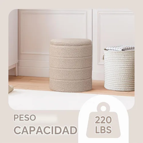 Vista 5 de PINPLUS Otomana de Almacenamiento Redonda Reposapiés Taburete con Bandeja de Terciopelo Sherpa Otomana de Almacenamiento Plegable, Reposapiés Boucle
