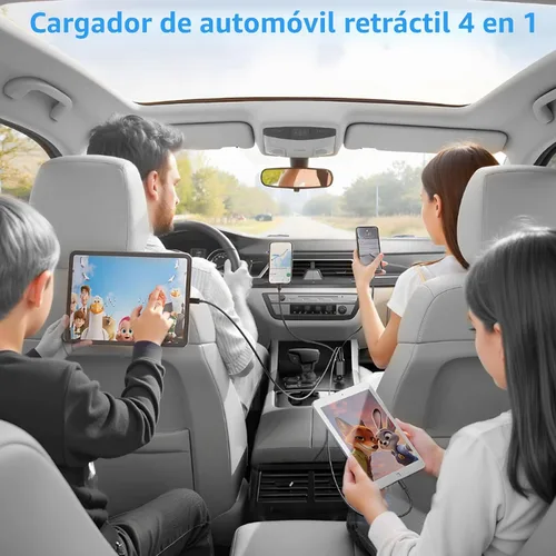 Vista 9 de Apple MFi Certified Retractable Car Charger USB C, 120W Car Phone Charger Braveridge 4 in 1 PD/QC3.0 Type C Fast Car Charging Cigarette Lighter