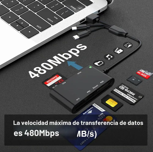 Vista 5 de Lector de tarjetas inteligentes 7 en 1 con conectividad de 3 puertos - Lightning/USB-C/USB-A Lector de tarjetas CAC y PIV, SD/TF/MS Pro