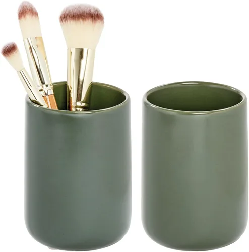 Vista 6 de iDesign Vaso de baño de cerámica para encimera o tocador, juego de 2 unidades, color negro mate