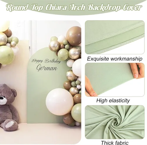 Vista 3 de Cubierta de arco de boda ajustada de Spandex 5 pies de verde saúco claro, cubierta de arco de fondo Chiara redonda para decoración de boda