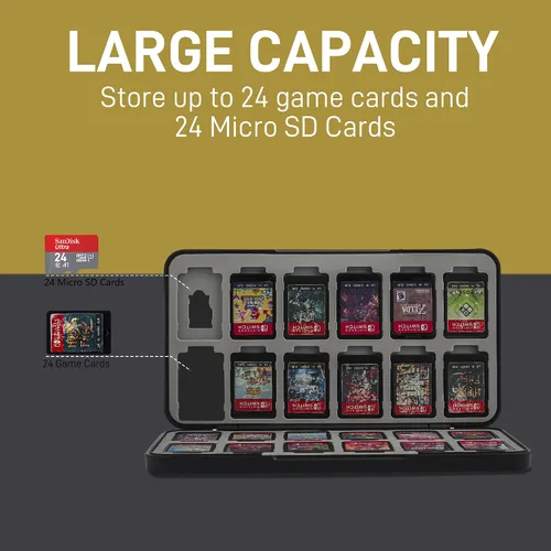 Vista 2 de FUNDIARY Game Card Case for Nintendo SwitchLiteOLED, Slim Game Cartridge Holder with 24 Game Card Slots and 24 Micro SD Card Slots, Shockproof Hard