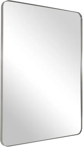 Vista 11 de ANDY STAR Espejo de pared cuadrado para baño, espejo de baño negro mate de 24 x 24 pulgadas, espejo de metal de esquina redondeada en marco de acero