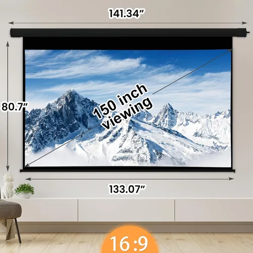 Vista 8 de YODOLLA Pantalla de proyector Motorizada Auto Pull Down Pantallas (150 '' 16:9 Negro)
