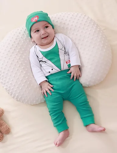 Vista 3 de COSLAND Disfraz de 3 piezas para bebé, conjunto de ropa de algodón para bebés, recién nacido-12 meses