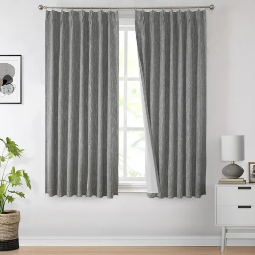 Vista 13 de Vision Home Cortinas marrones con pliegues pinzados, opacas completas, cortinas de ventana de lino mezclado para oscurecer la habitación, cortinas
