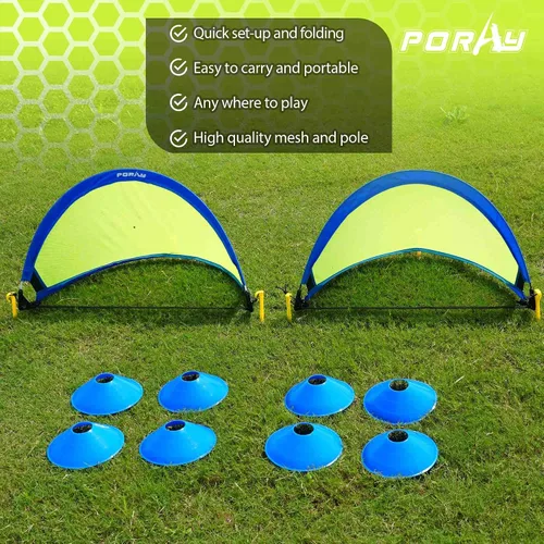 Vista 4 de Poray Soccer Goal for Kid Easy-up Set of Two Portable Soccer Net 210D Oxford with 8 Field Marker Cones Extra Stakes Fun for Backyard and Soccer