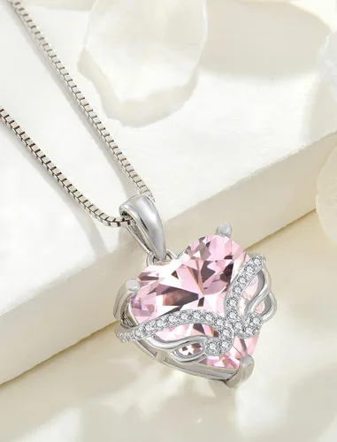 Vista 5 de Collares de alas de ángel de plata de ley 925 con piedra natal de corazón, regalos para mujer
