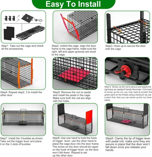 Vista 7 de 32in 2 Door Live Animal Trap, Humane Cage for Rabbits