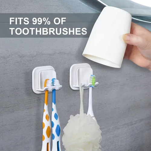 Vista 2 de BIAHE - Paquete de 2 soportes para cepillos de dientes montado en la pared, organizador autoadhesivo para cepillos de dientes, soporte de plástico