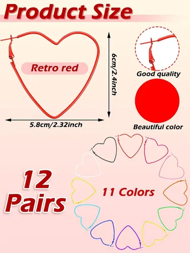 Vista 2 de 12 pares de aretes grandes clásicos de los años 80, aretes retro de neón de los años 90, aretes colgantes para fiesta, accesorios para mujer