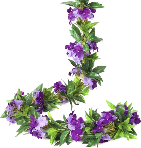 Vista 10 de Floweroyal Paquete de 2 guirnaldas de flores artificiales de 15.8 pies, flores de seda falsas de hiedra rosa para colgar en el arco de boda, fiesta