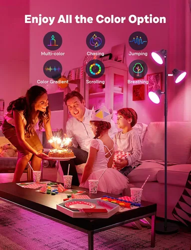 Vista 2 de SIBRILLE RGBCW Lámpara de Pie, Lámpara de 36W de Cambio de Color Brillante, Moderna Lámpara de Pie LED RGB Regulable Sin Escalones con Control